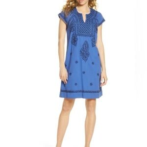 Roller Rabbit Faith Blue Embroidered Shift Dress size xs